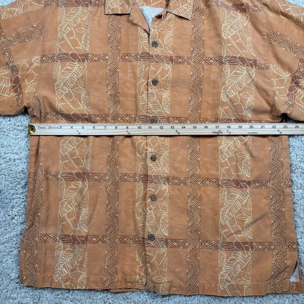 Tommy Bahama Silk Camp‎ Shirt Mens XL Orange Excellent Tropical Leaf Jacquard